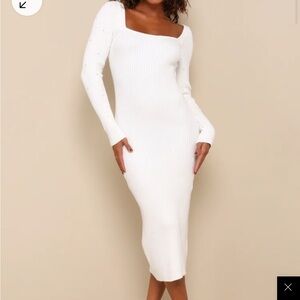 Gleaming Babe White Ribbed Knit Pearl Midi Sweater Dress size medium worn once